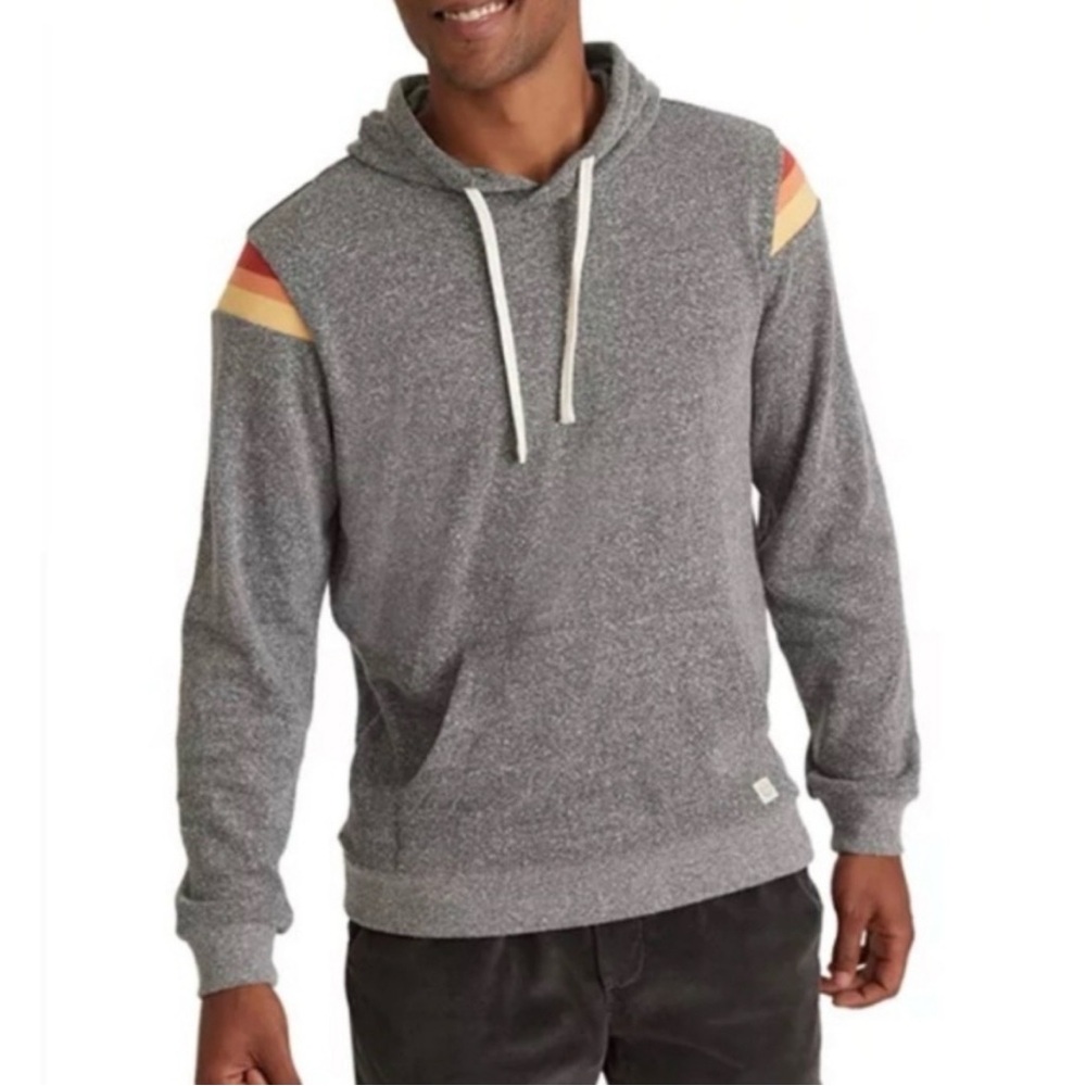 Marine Layer Heather Gray Hoodie Men Small/Med Banks with Red and Yellow Stripes